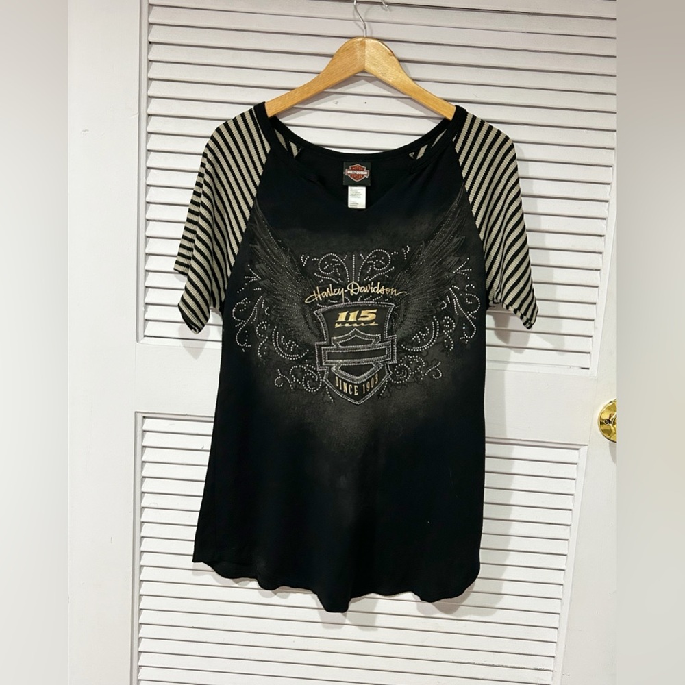 Harley Davidson 115th Anniversary scoop Embellished Shirt  Sleeve Shirt Sz large